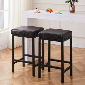 Barstools Faux Leather Modern Bar Stools Backless Metal Counter Stool Upholstered Island Chairs Bar Height Stools for Kitchen Dining Room Counter Cafe Home Bar Set of 2, 30\\" Black
