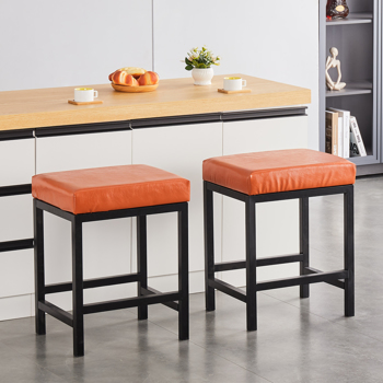 CPINTLTR Modern Bar Stools Faux Leather Barstools Metal Sitting Stool Upholstered Island Chairs Counter Stool for Kitchen Dining Room Cafe Bar Set of 2 ,24\\" 