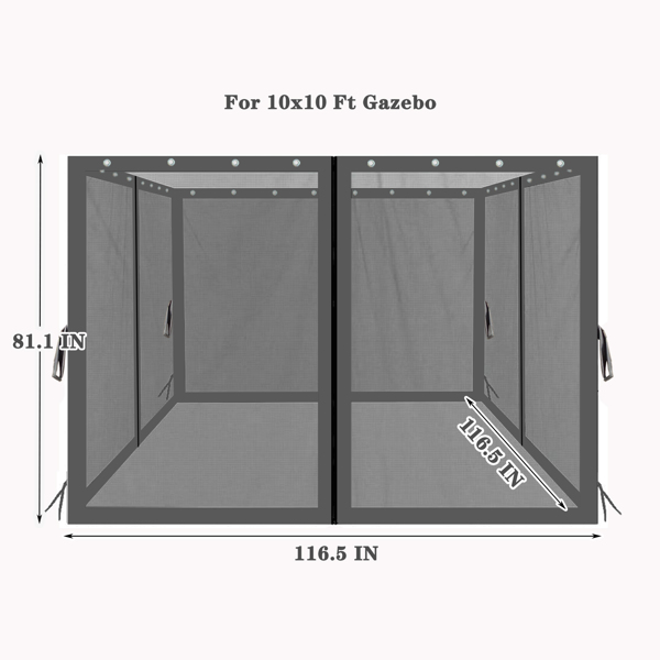 10 x 10 Ft Gazebo Replacement 4-Side Mosquito Netting with Zippers，Black [Sale to Temu is Banned.Weekend can not be shipped, order with caution]