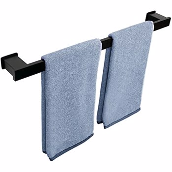 Bath Towel Bar - 24 Inch Towel Racks for Bathroom, Concealed Wall Mounted Towel Rod, Black Towel Bar for Kitchen/Laundry Room/Bathroom, Storage Slippers, 2 Types of Wall Anchors, Nail-Free Glue