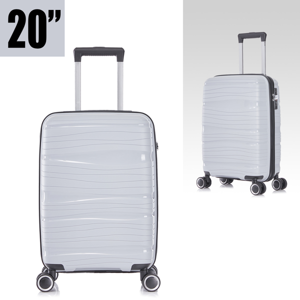 3 Piece Set Travel Luggage Hard shell Suitcase PP material Super light Anti-scratch Luggage set with Spinner Wheels(20/24/28 inch) Silver
