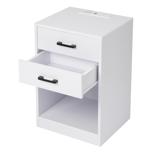FCH 40*35*60cm Particleboard Pasted Triamine Two Drawers With Socket With LED Light Bedside Table White