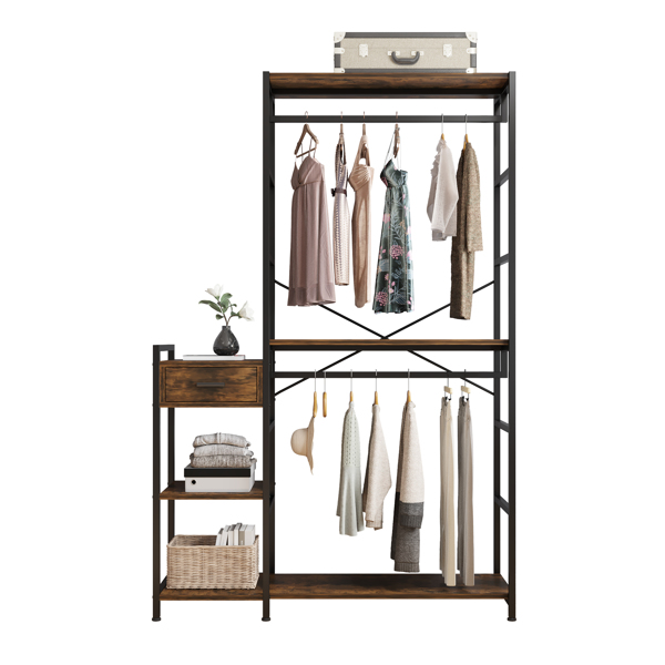 Independent wardrobe manager, clothes rack, multiple storage racksLarge Heavy Duty Clothing Storage Shelving Unit for Bedroom Laundry Room, Brown