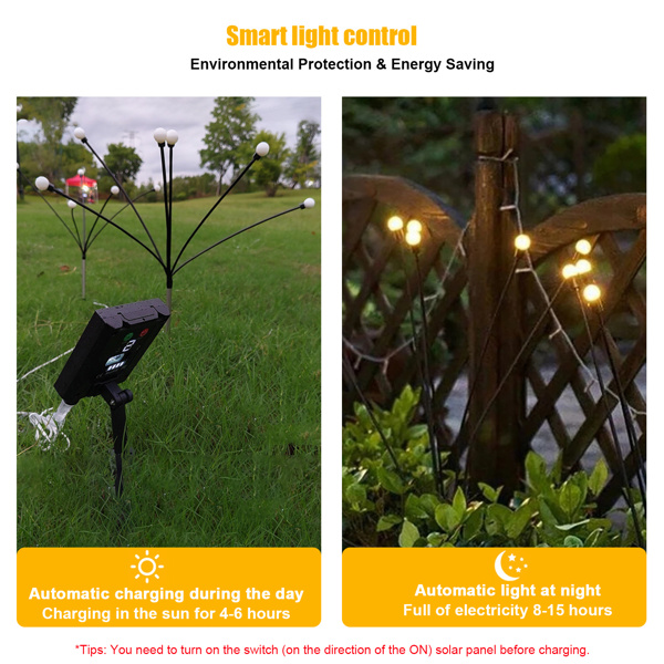 Outdoor Solar LED Firefly Swaying Lawn Light Waterproof Garden Landscape Lamp