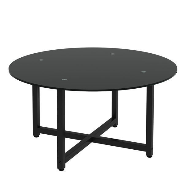 35.5'' Round Whole Black Coffee Table, Clear Coffee Table，Modern Side Center Tables for Living Room， Living Room Furniture