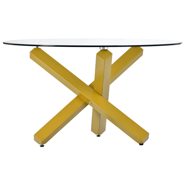 3 legs Simple & Modern Style Coffee Table Cocktail Table with Tempered Glass Tabletop and Steel Pipes with Adjustable Plastic Pads Easy Assembly, Gold