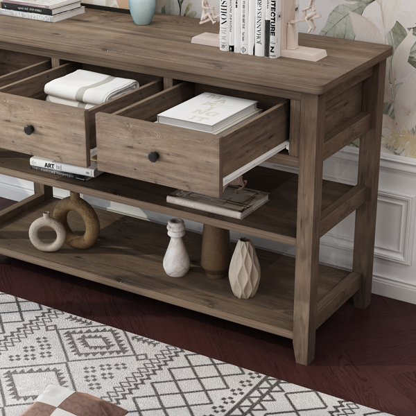 Console Table with Wood Frame and Legs, Sofa Table Entryway Table with 3 Drawers and 2 Open Shelves Wash Gray