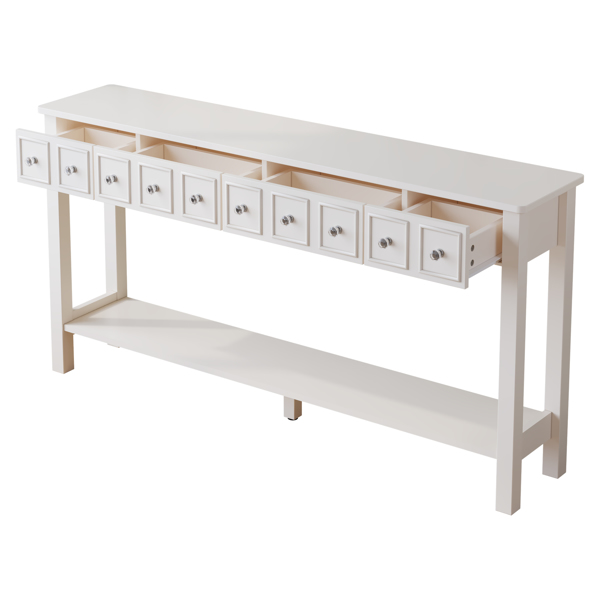 Long Console Table Entryway Table with Different Size Drawers and Bottom Shelf, White Narrow Storage Sofa Table for Entryway Hallway(White) Long Console Table 