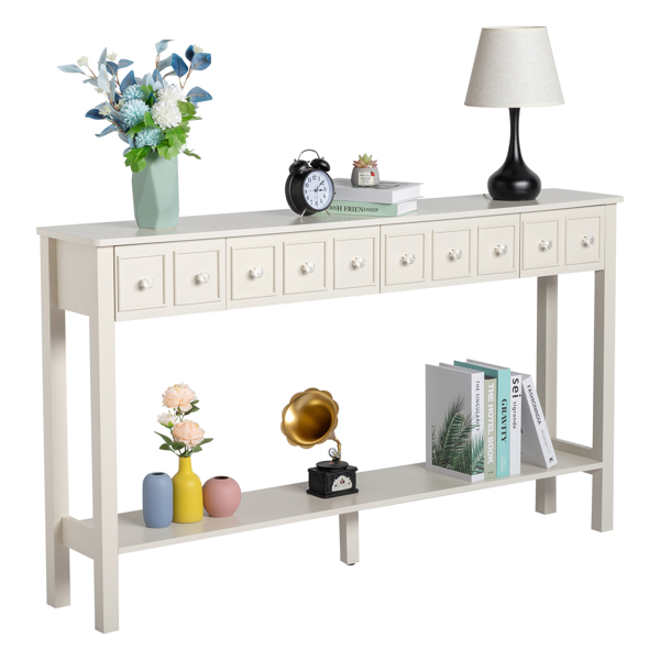 Long Console Table Entryway Table with Different Size Drawers and Bottom Shelf, White Narrow Storage Sofa Table for Entryway Hallway(White) Long Console Table 