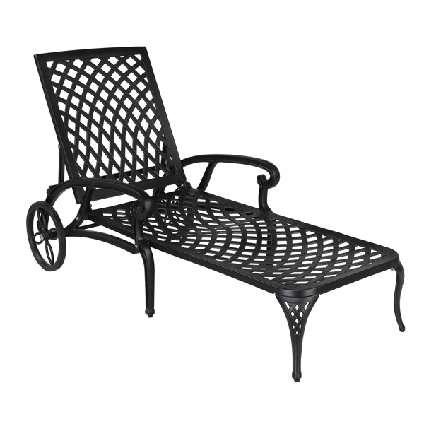 193*64.5*93cm Backrest Adjustable Courtyard Cast Aluminum Lying Bed Black