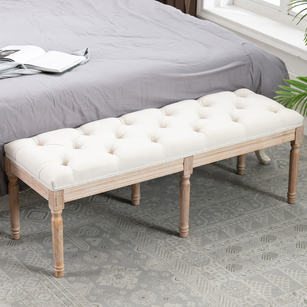 End of Bed Bench Upholstered Entryway Bench French Benchwith Rubberwood Legs for Bedroom/Entry/Hallway