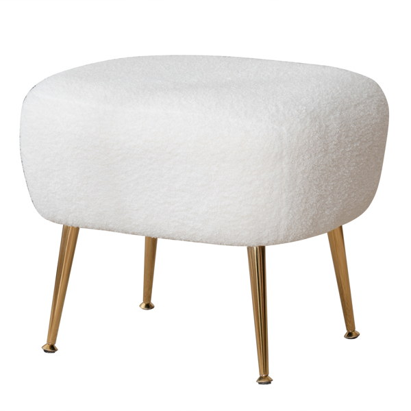 Faux Fur Barrel Accent Chair with Ottoman for Bedroom Living Room Guestroom, White