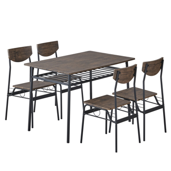 Rectangular Disassembly and Assembly P2 Board Iron Compartment 1 Table 4 Chairs Dining Table and Chair Set Brown