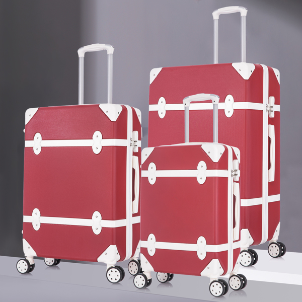 3 Piece Sets Luggage Suitcase ABS Hardshell Lightweight Spinner Wheels (20/24/28 inch), Red