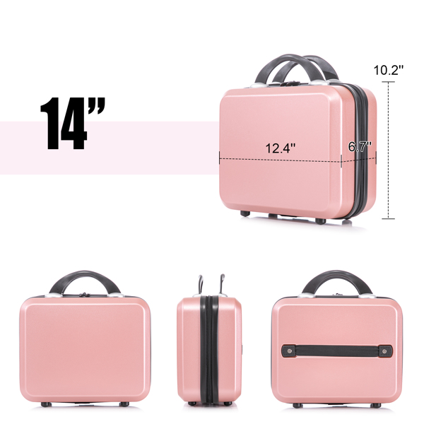 2 Piece Travel Luggage Set Hard shell Suitcase with Spinner Wheels 18” Underseat luggage and 14” Comestic Travel case Toiletry box  Rose Gold