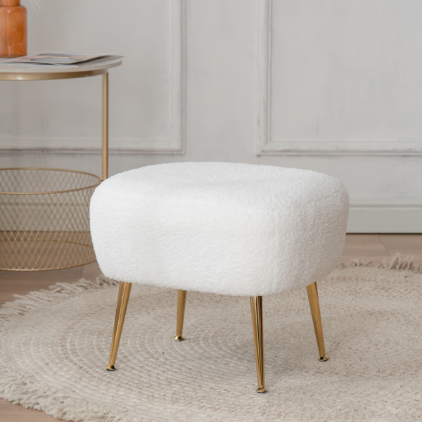 Faux Fur Barrel Accent Chair with Ottoman for Bedroom Living Room Guestroom, White