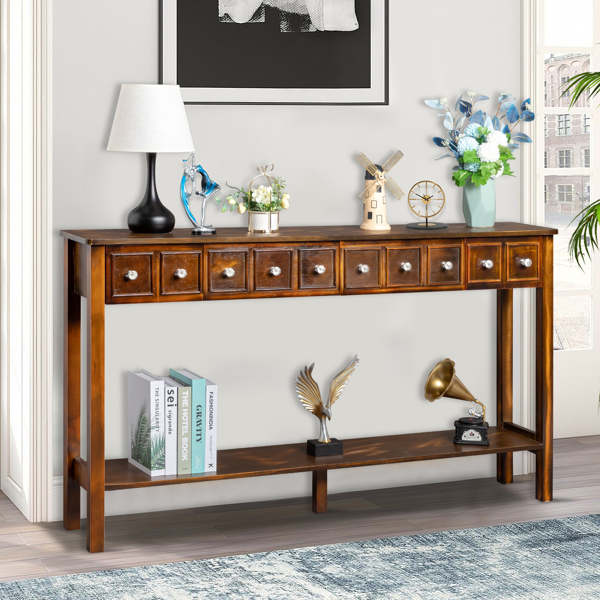 Long Console Table Entryway Table with Different Size Drawers and Bottom Shelf, White Narrow Storage Sofa Table for Entryway Hallway(Espresso) 