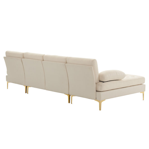 U-shaped Soft-Covered Armrest Backrest Seat Pull Point Wooden Frame Iron Frame Golden Feet Indoor Sectional Sofa Beige