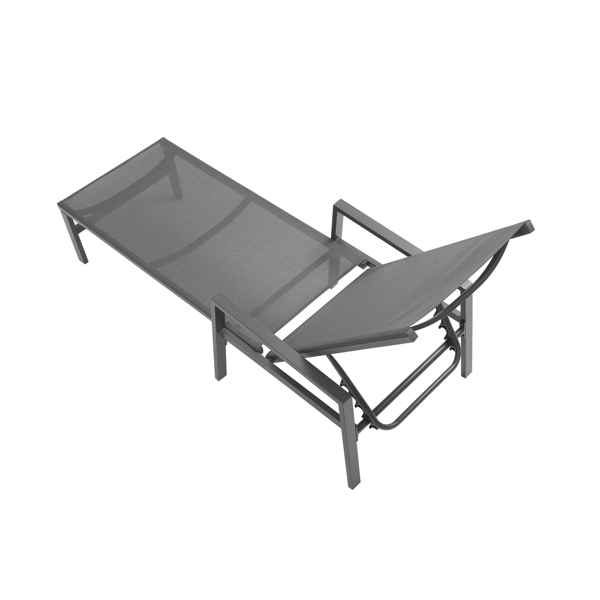 Outdoor 2-Pcs Set Chaise Lounge Chairs, Five-Position Adjustable Aluminum Recliner With Armrests,All Weather For Patio, Beach, Yard, Pool ， Gray