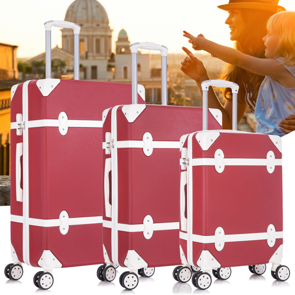 3 Piece Sets Luggage Suitcase ABS Hardshell Lightweight Spinner Wheels (20/24/28 inch), Red