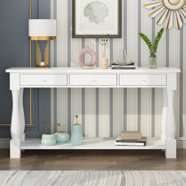 Console Table for Entryway Wood Sofa Table with Storage Drawers and Bottom Shelf for Hallway Living Room White Color