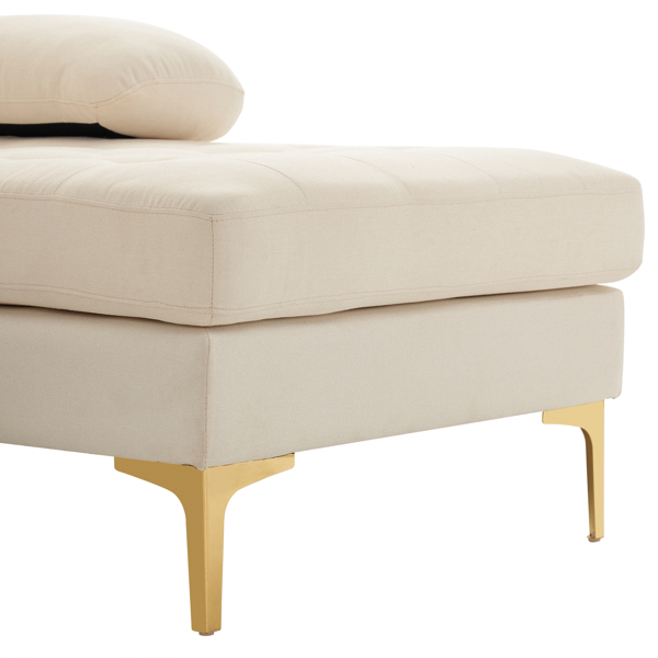 U-shaped Soft-Covered Armrest Backrest Seat Pull Point Wooden Frame Iron Frame Golden Feet Indoor Sectional Sofa Beige