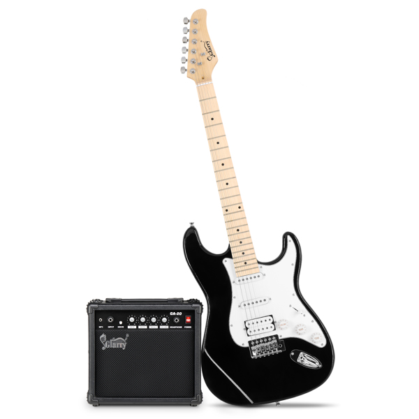 [Do Not Sell on Amazon] Glarry GST Stylish H-S-S Pickup Electric Guitar Kit with 20W AMP Bag Guitar Strap Black