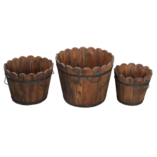 Outdoor Reinforced And Anticorrosive Chinese Fir Planting Pot Flower-Shaped Barrel Carbonized Color