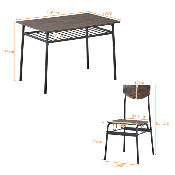 Rectangular Disassembly and Assembly P2 Board Iron Compartment 1 Table 4 Chairs Dining Table and Chair Set Brown
