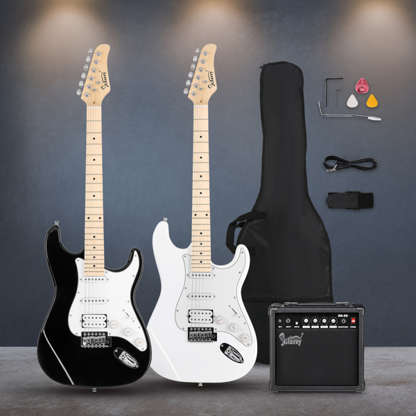 [Do Not Sell on Amazon] Glarry GST Stylish H-S-S Pickup Electric Guitar Kit with 20W AMP Bag Guitar Strap Black