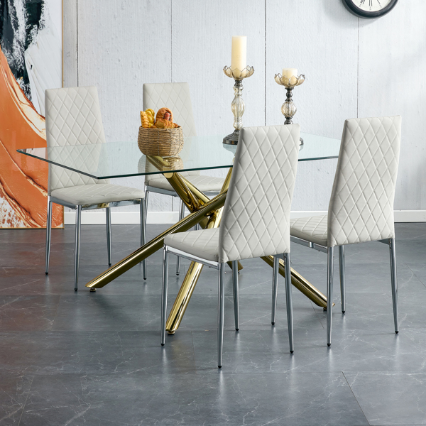 Armless High Back Dining Chair, 4-piece set, Office Chair. Applicable to DiningRoom, Living Room, Kitchen and Office.Grey Chair and Electroplated Metal Leg