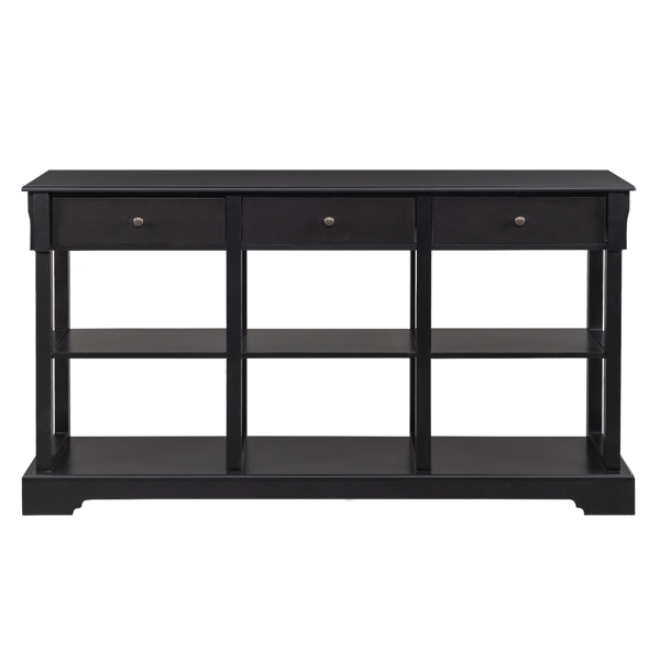 Console Sofa Table with Ample Storage, Retro Kitchen Buffet Cabinet Sideboard with Open Shelves and 3 Drawers, Accent Storage Cabinet for Entryway/Living Room Black Color 