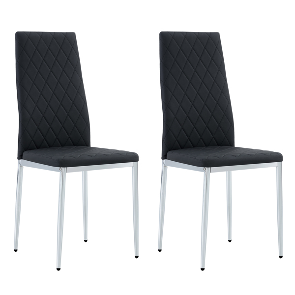 Set of 2 Armless High Back Dining Chair,2-Piece Set, Office Chair. Applicable to Dining Room, Living Room, Kitchen and Office.Black Chair and Electroplated Metal Leg