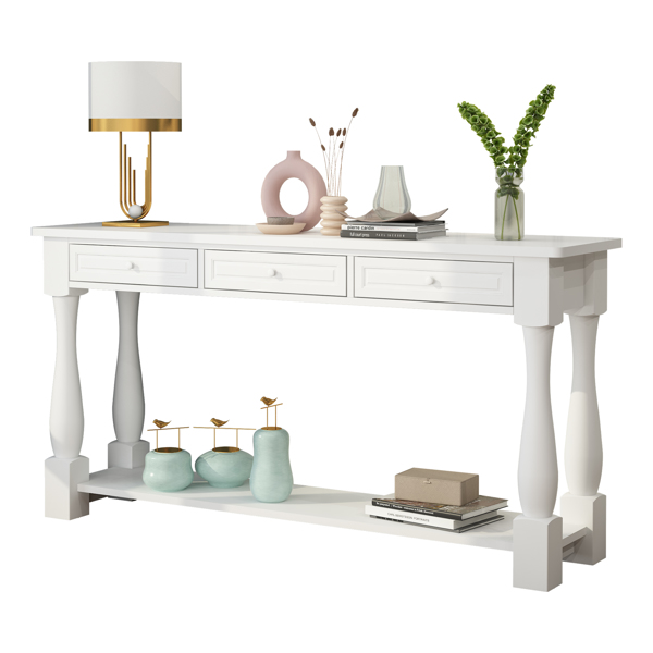 Console Table for Entryway Wood Sofa Table with Storage Drawers and Bottom Shelf for Hallway Living Room White Color