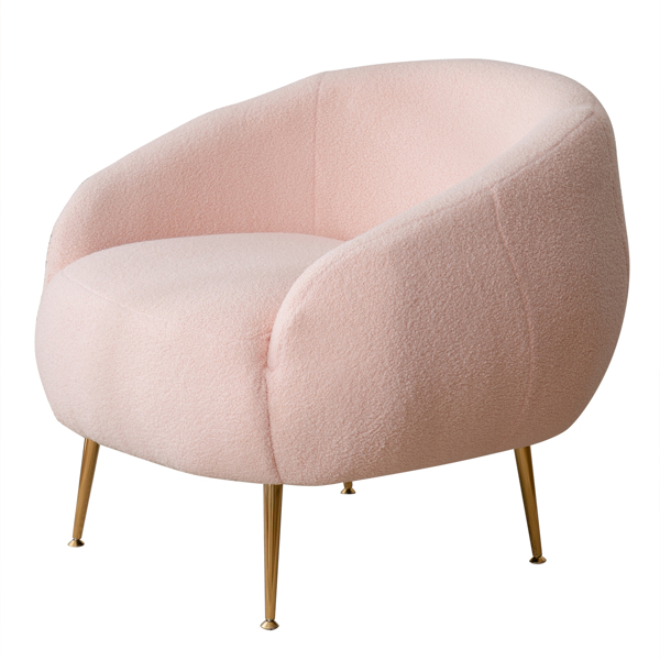 FCH Faux Fur Barrel Accent Chair with Ottoman for Bedroom Living Room Guestroom, Pink