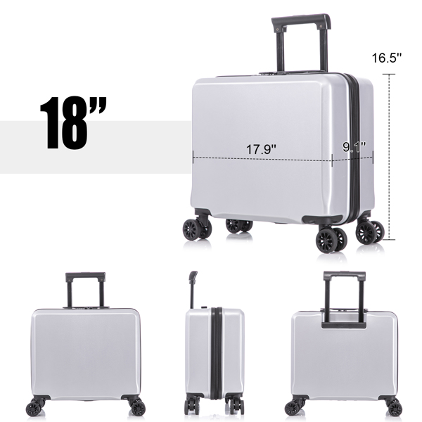 2 Piece Travel Luggage Set Hard shell Suitcase with Spinner Wheels 18” Underseat luggage and 14” Comestic Travel case Toiletry box  Silver