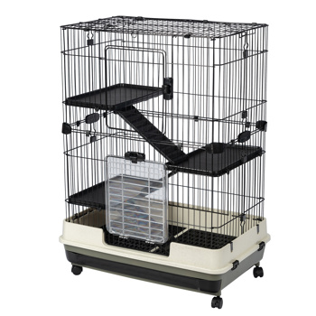 4-Tier 32\\"Small Animal Metal Cage Height Adjustable with Lockable Casters Grilles Pull-out Tray for Rabbit Chinchilla Ferret Bunny Guinea Pig Squirrel Hedgehog