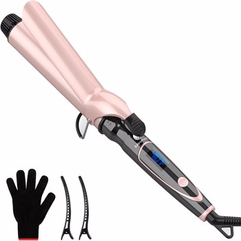Curling Iron 1 1/2-inch Dual Voltage Instant Heat with Extra-Smooth Tourmaline Ceramic Coating, Glove Included by MiroPure, Rose Gold