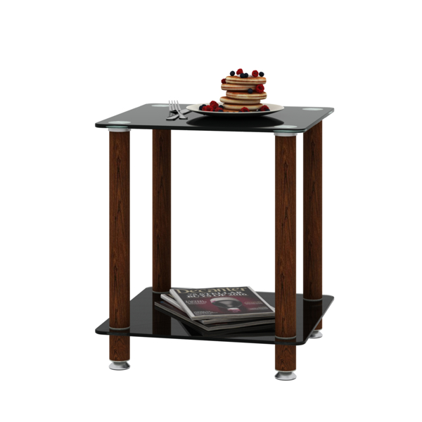 1-Piece Black + Walnut Side Table , 2-Tier Space End Table ,Modern Night Stand, Sofa table, Side Table with Storage Shelve