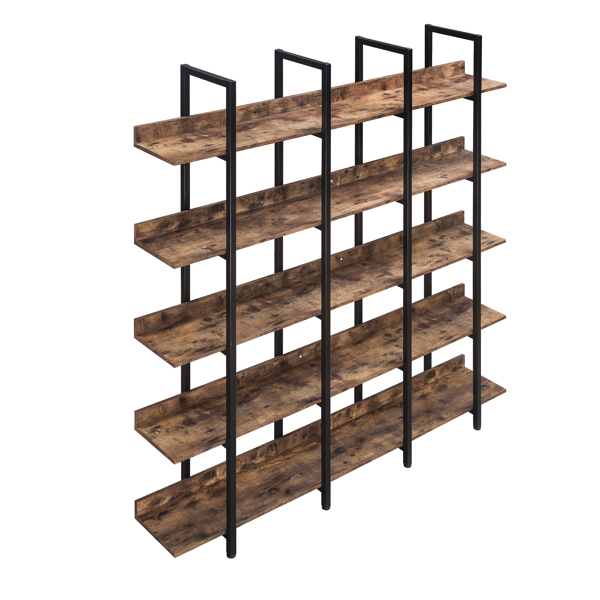 5 Tier Bookcase Home Office Open Bookshelf, Vintage Industrial Style Shelf with Metal Frame, MDF Board
