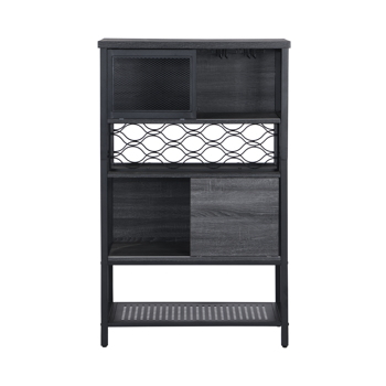 Industrial Bar Cabinet with Wine Rack for Liquor and Glasses, Wood and Metal Cabinet for Home Kitchen Storage Cabinet