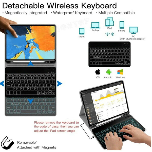 For iPad Pro 11" 3rd Gen 2021 Stand Case Cover Wireles Keyboard w/ Pencil Holder