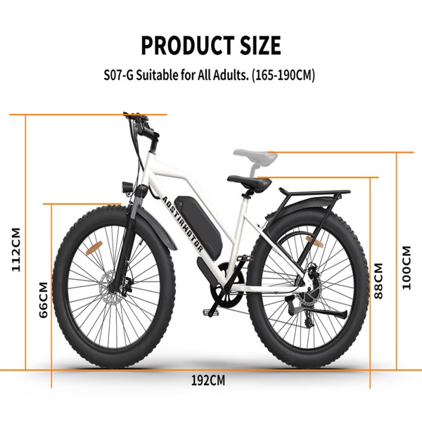 AOSTIRMOTOR Hot Fat Tire Adults Electric Bicycle 26 In. Electric Mountain Bike， 48V 13AH ，S07-G（White）