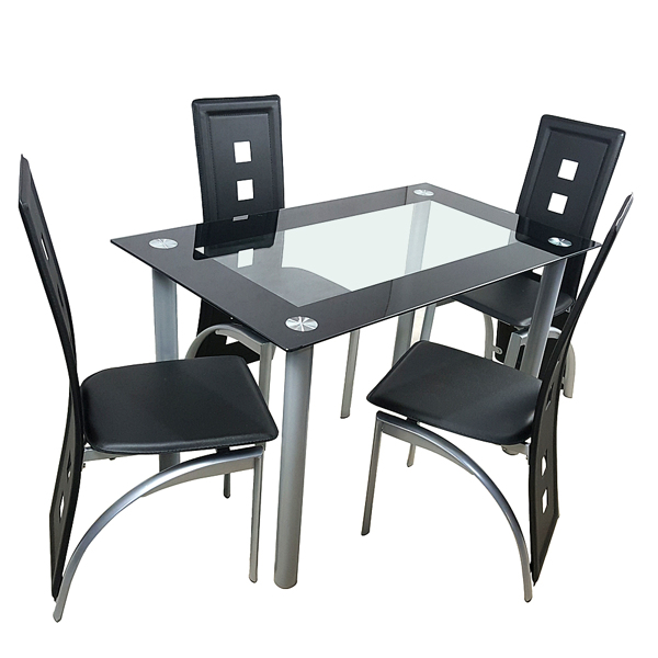 5 Pieces Dining Table Set for 4, Kitchen Room Tempered Glass Dining Table, 4 Chairs, Black，Table legs are black (Replacement code 82947862)