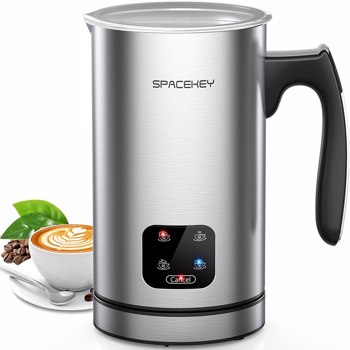 Milk Frother, Electric Milk Steamer, Spacekey 4-in-1 Automatic Hot and Cold Foam Maker with Touch Screen, 10oz/300ml Stainless Steel Milk Foamer with Buzzer for Latte,Cappuccinos,Chocolate Milk,Silver
