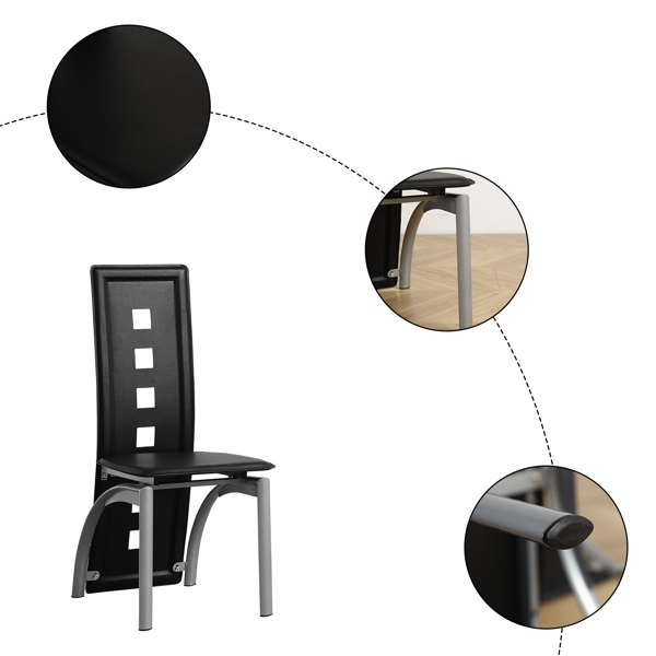 4pcs long backrest square hollow decoration PU leather dining chair round tube black cushion electroplating chair leg N201（Replace encoding13029118）