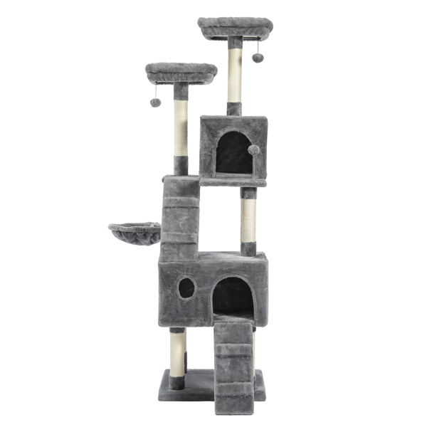 Cat Tree 69 Inches Cat Tower with 2 Condos and 2 Perches, Climber Tower Furniture, Upgraded Version Grey
