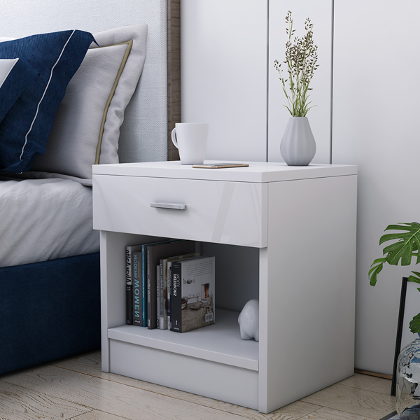 High Gloss White Bedside Table Cabinet 1 Drawer Storeage Nightstand