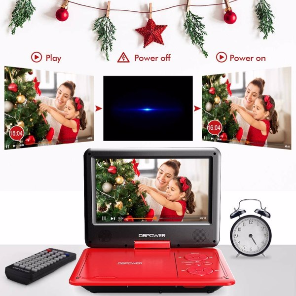 DBPOWER 11.5" Portable DVD Player with Swivel Screen9", 5-Hour Built-in Rechargeable Battery, Support CD/DVD/SD Card/USB, Remote Control, 1.8 Meter Car Charger, Power Adaptor, CHY-09, (FBA 发货，周末不发货)