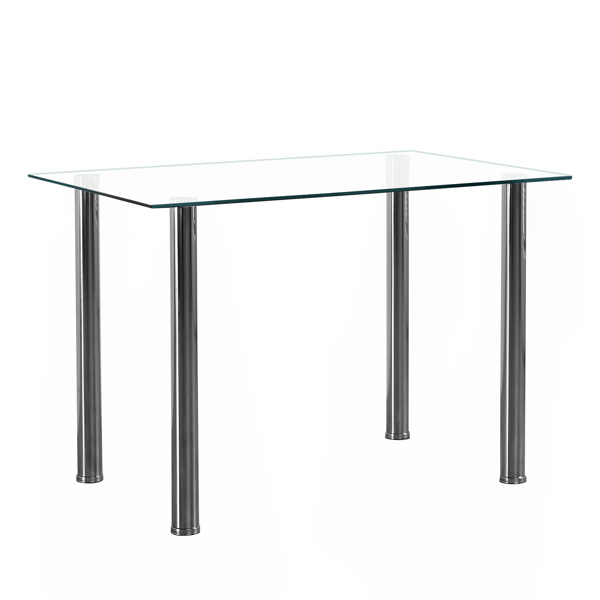 4-seat simple rectangular cylindrical leg table tempered glass stainless steel clear glass 110 * 70 * 75cm N201（Replace encoding13029115）